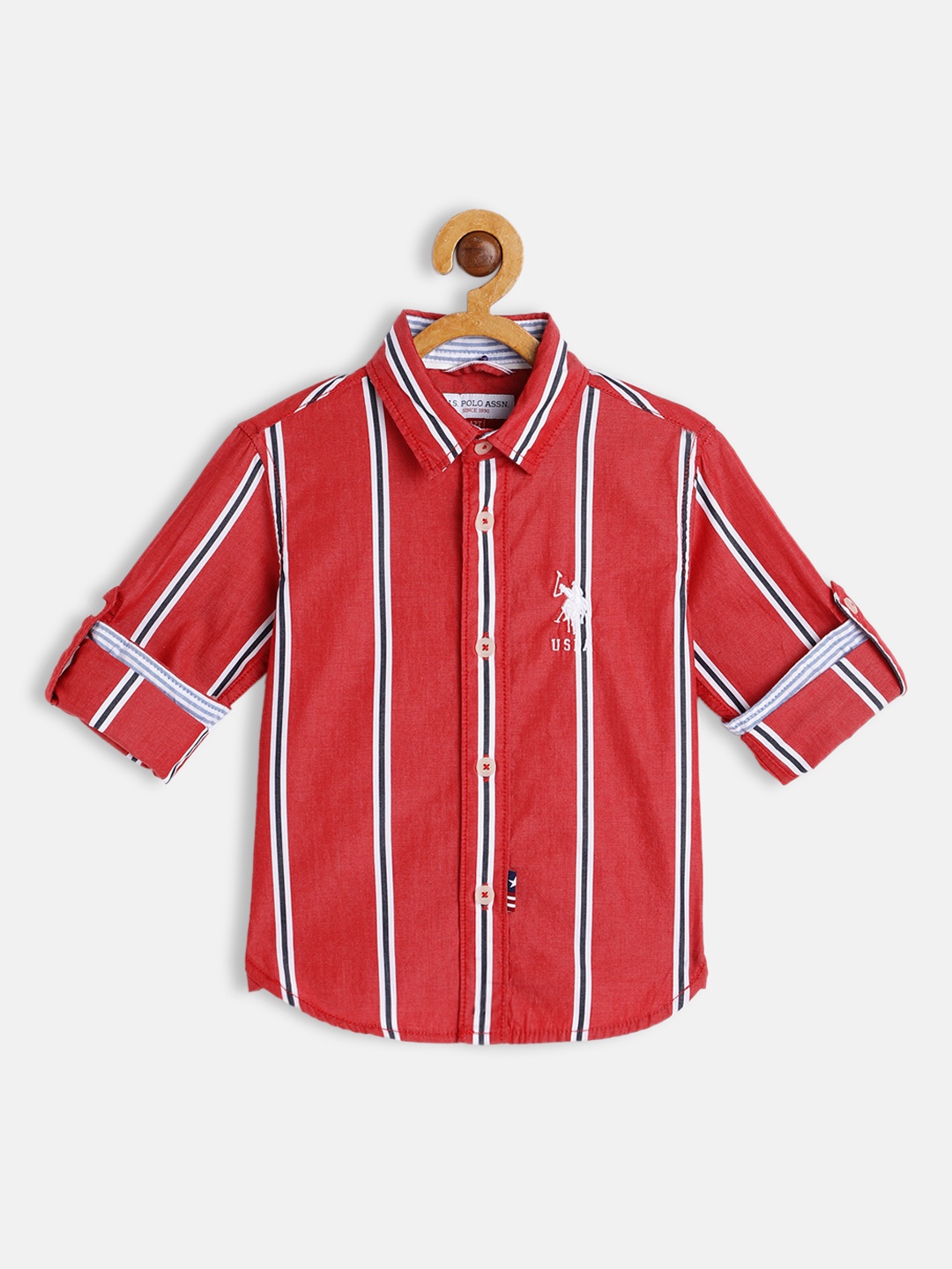 

U.S. Polo Assn. Kids Boys Red Regular Fit Multi Stripes Opaque Pure Cotton Casual Shirt