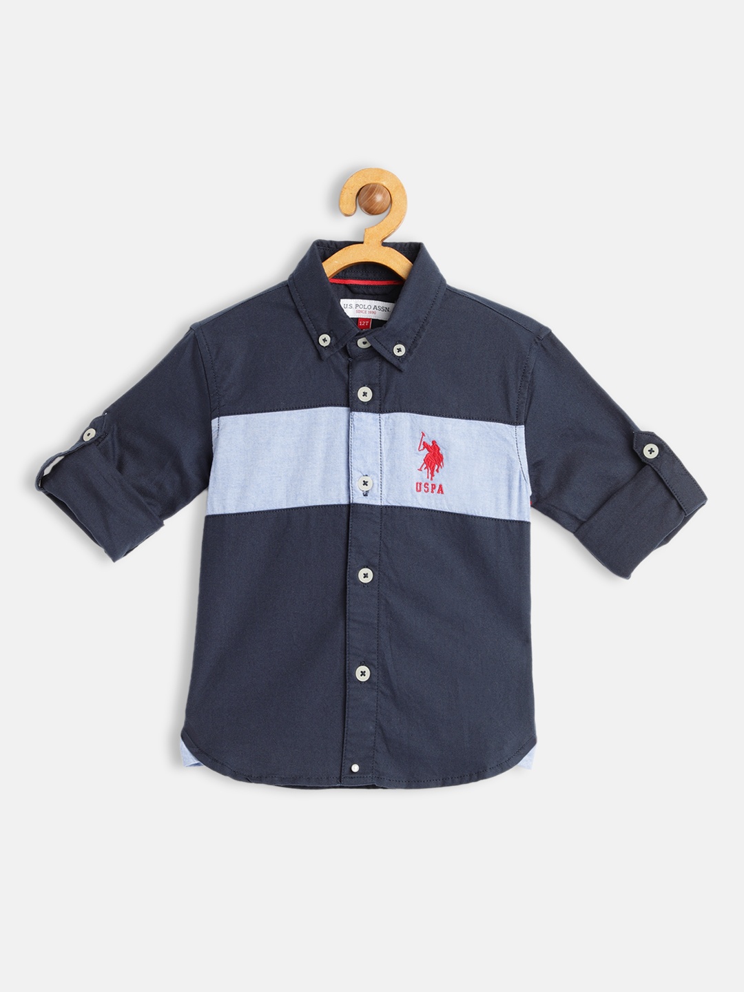 

U.S. Polo Assn. Kids Boys Navy Blue Solid Pure Cotton Casual Shirt