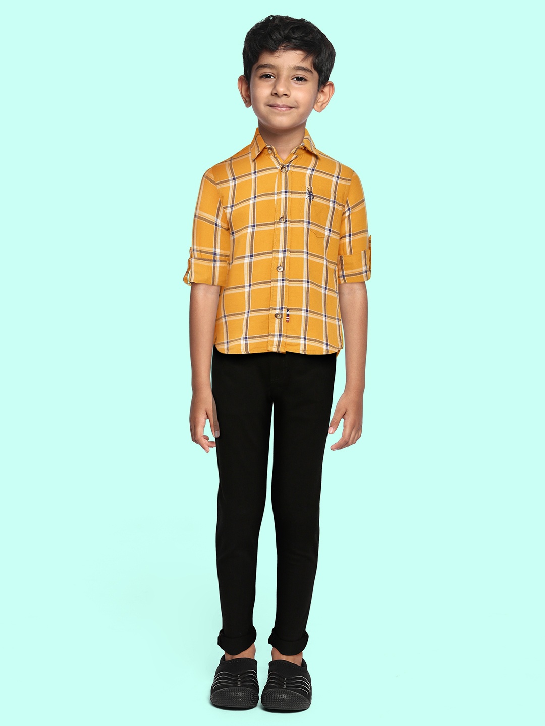 

U.S. Polo Assn. Kids Boys Yellow Buffalo Checked Pure Cotton Casual Shirt