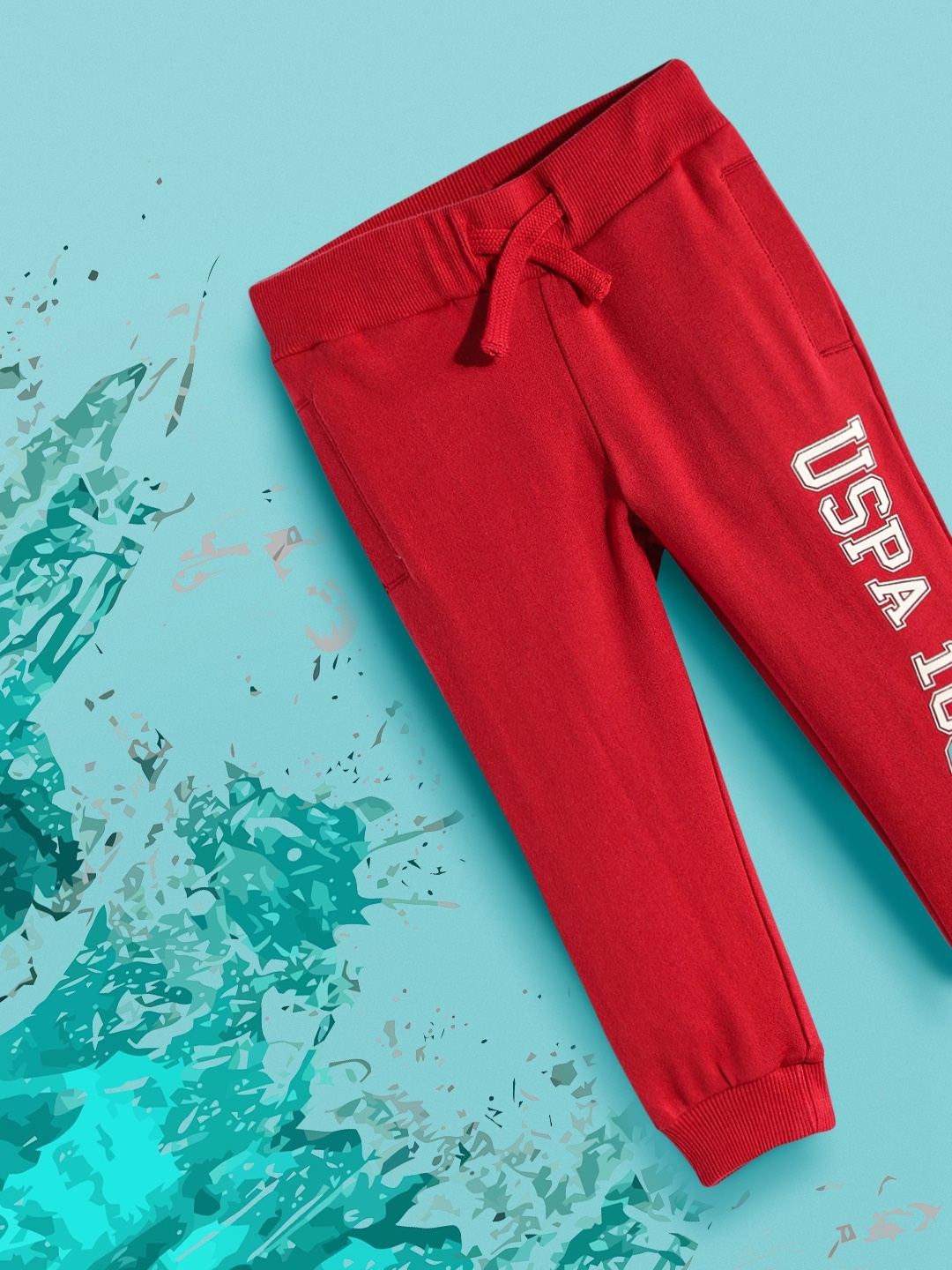 

U.S. Polo Assn. Kids Girls Red & White Brand Logo Printed Pure Cotton Joggers