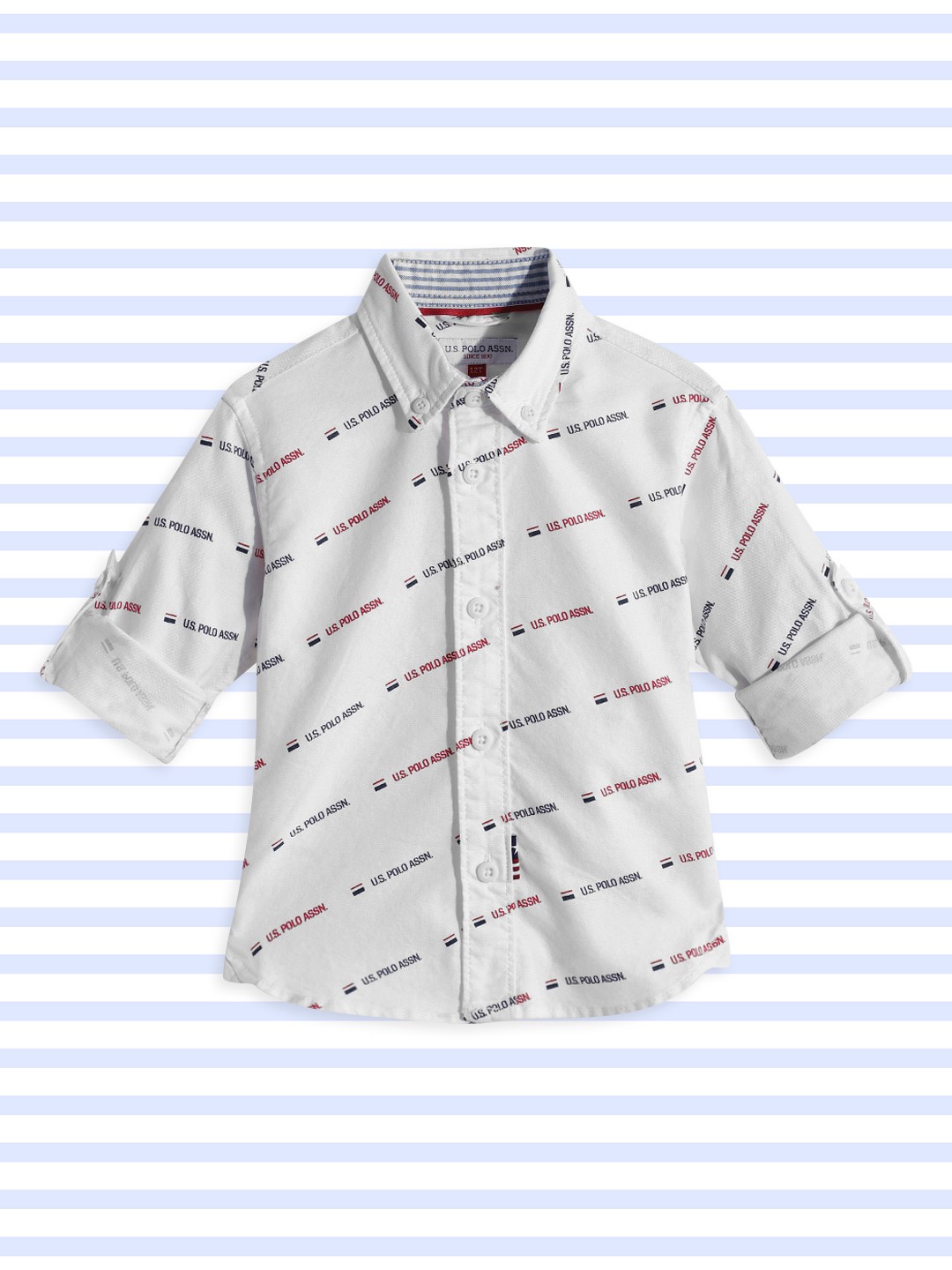 

U.S. Polo Assn. Kids Boys White Brand Logo Printed Pure Cotton Casual Shirt