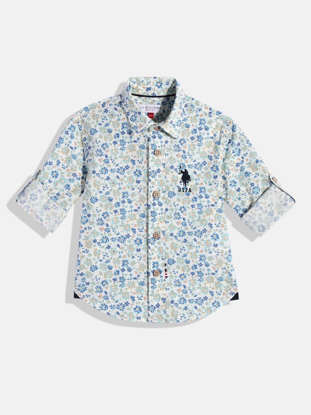 

U.S. Polo Assn. Kids Boys Off -White Floral Printed Pure Cotton Casual Shirt