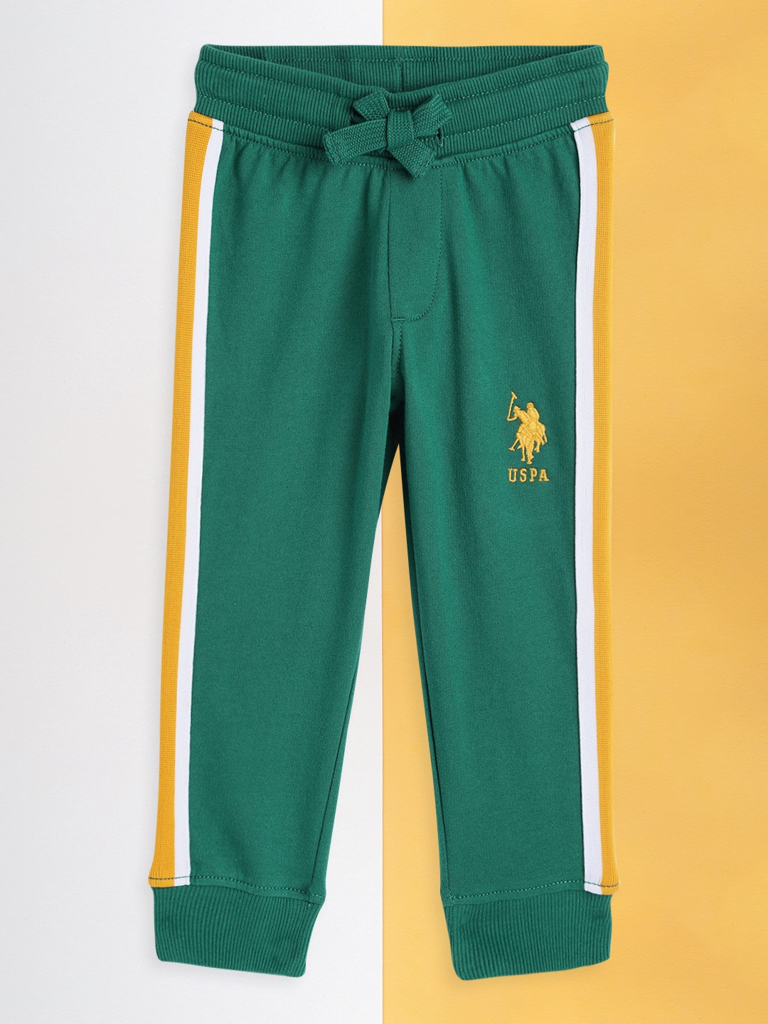 

U.S.Polo Assn. Kids Boys Green Solid Pure Cotton Joggers