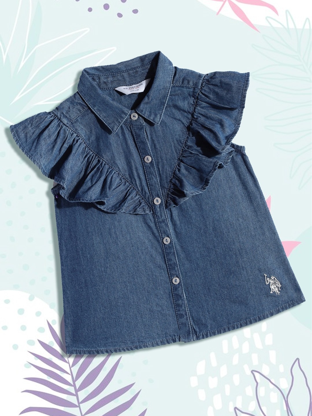 

U.S.Polo Assn.Kids Girls Blue Pure Cotton Denim Shirt Style Top