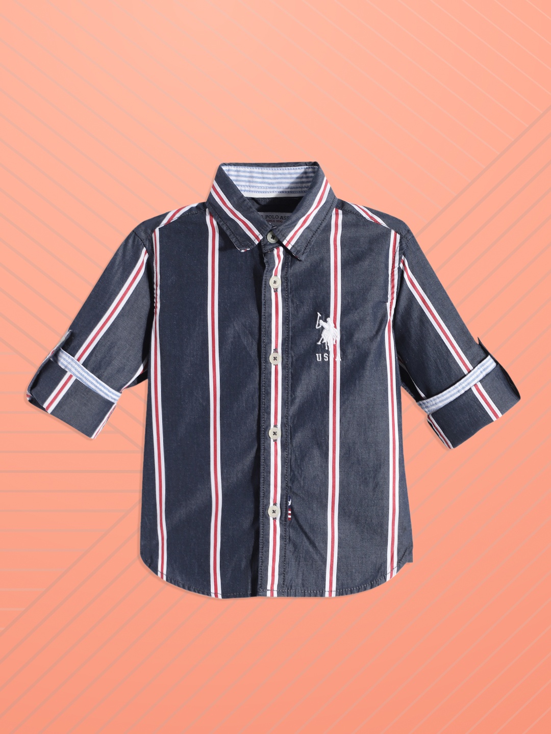 

U.S. Polo Assn. Kids Boys Navy Blue Striped Pure Cotton Casual Shirt