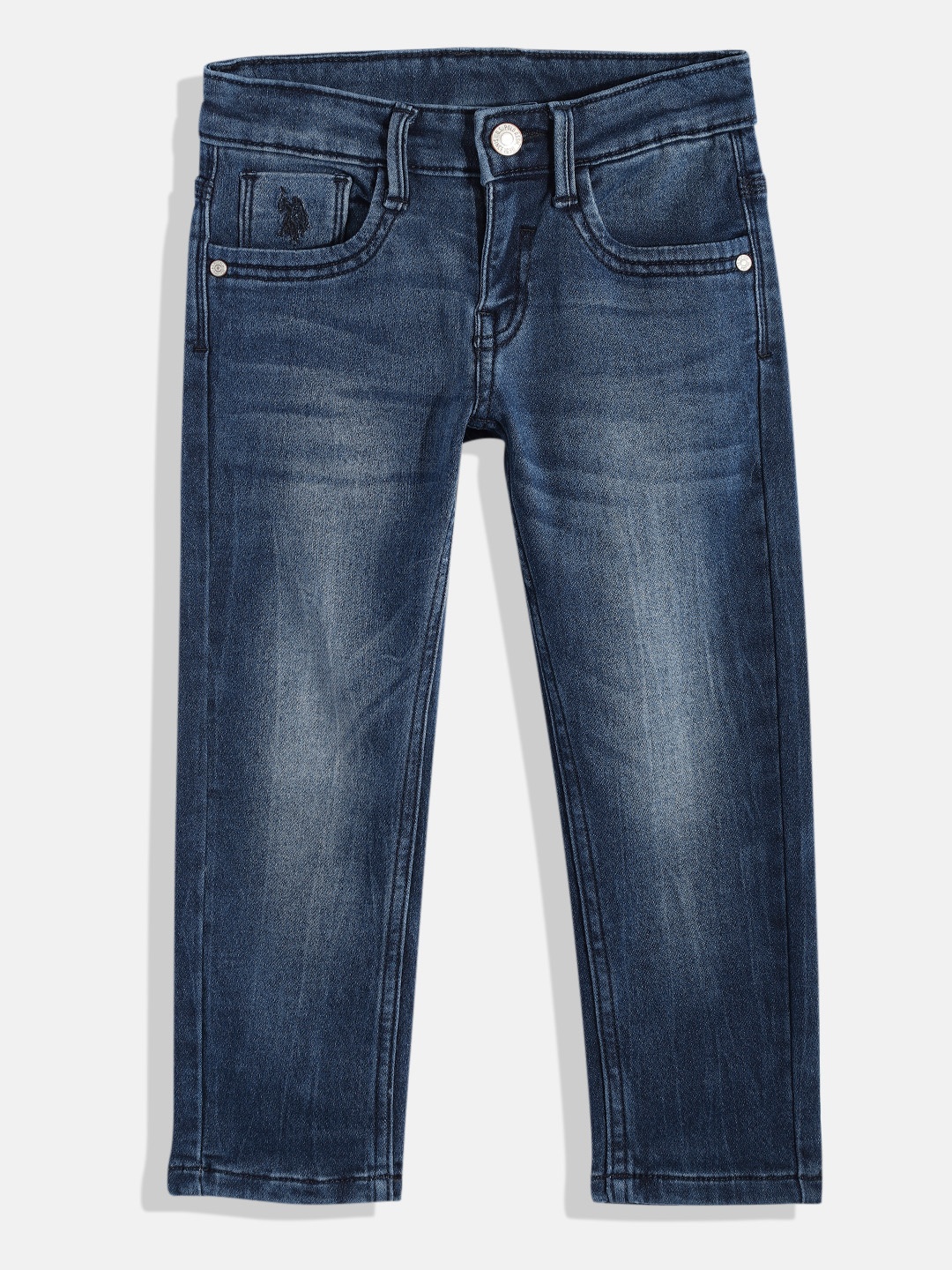 

U.S. Polo Assn. Kids Boys Blue Skinny Fit Heavy Fade Stretchable Jeans