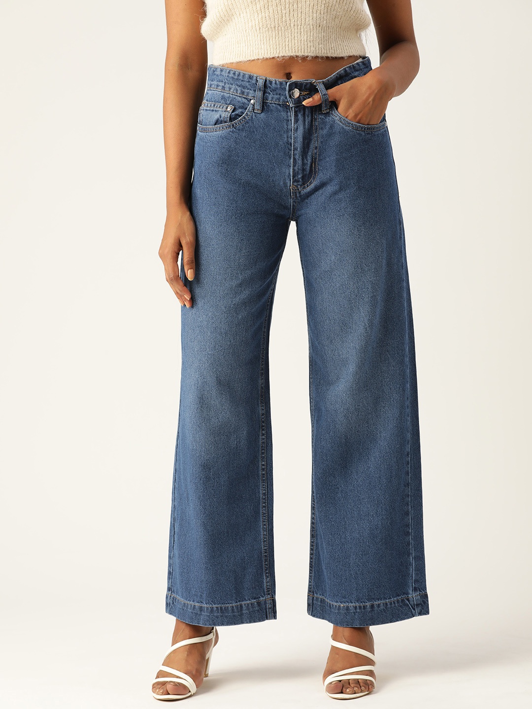 

Malachi Women Blue Loose Flared High-Rise Light Fade Jeans