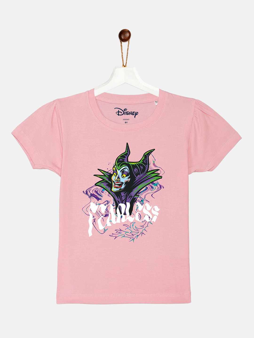 

YK Disney Girls Pink Pure Cotton Maleficent Printed T-shirt