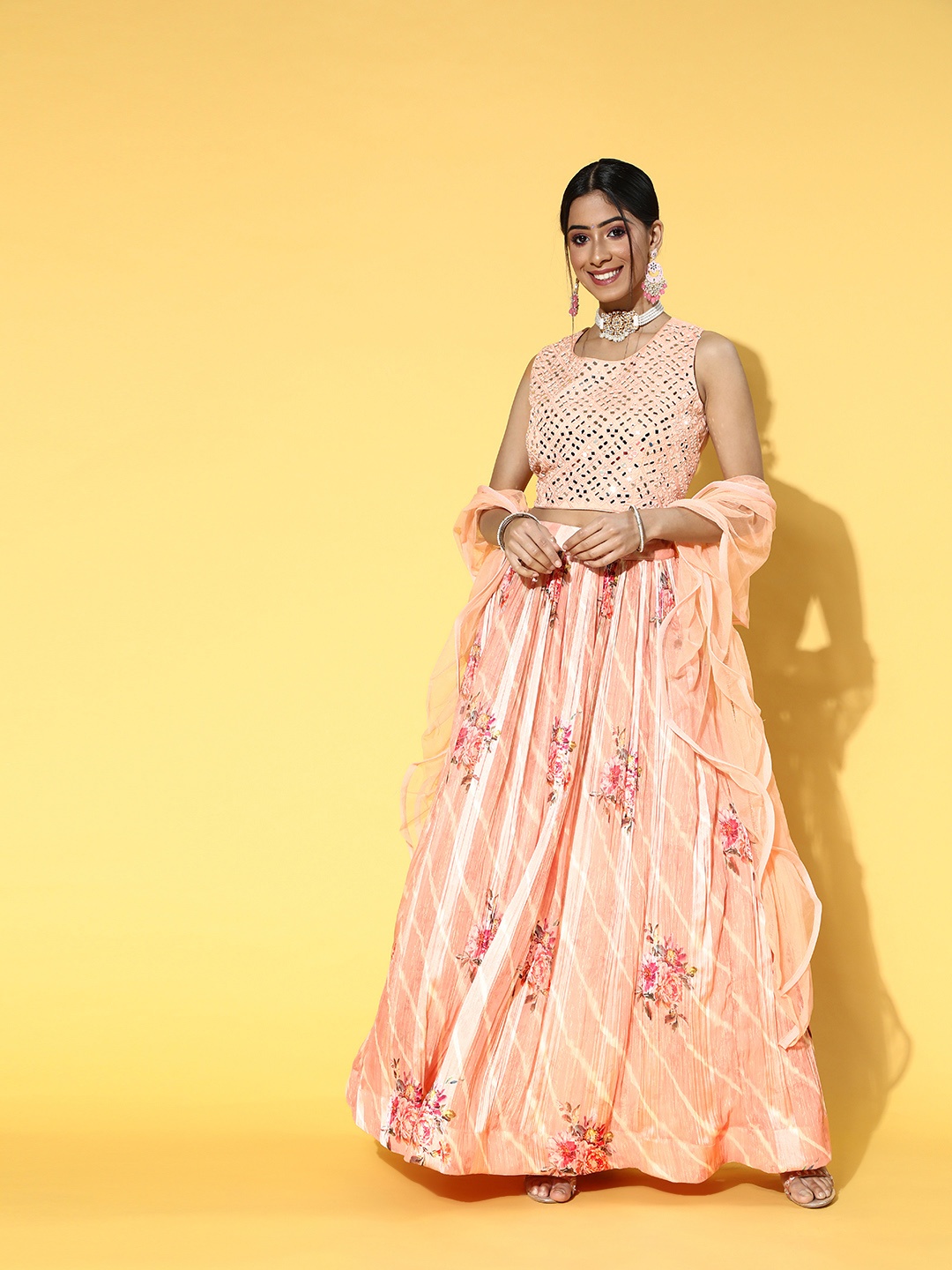 

Soch Beautiful Peach Embroidered Unstitched Lehenga Choli with Dupatta
