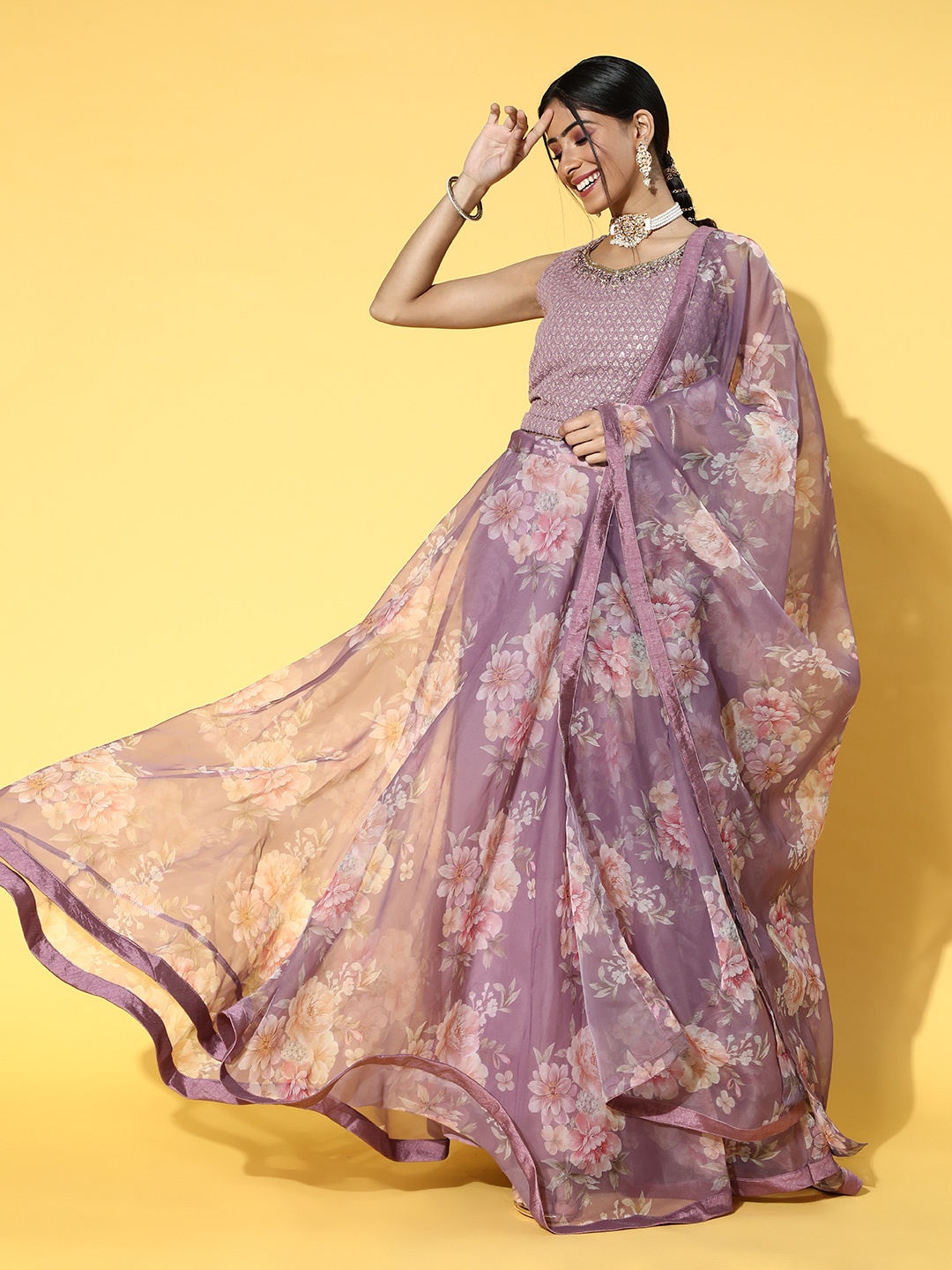 

Soch Elegant Purple Solid Unstitched Lehenga Choli with Dupatta