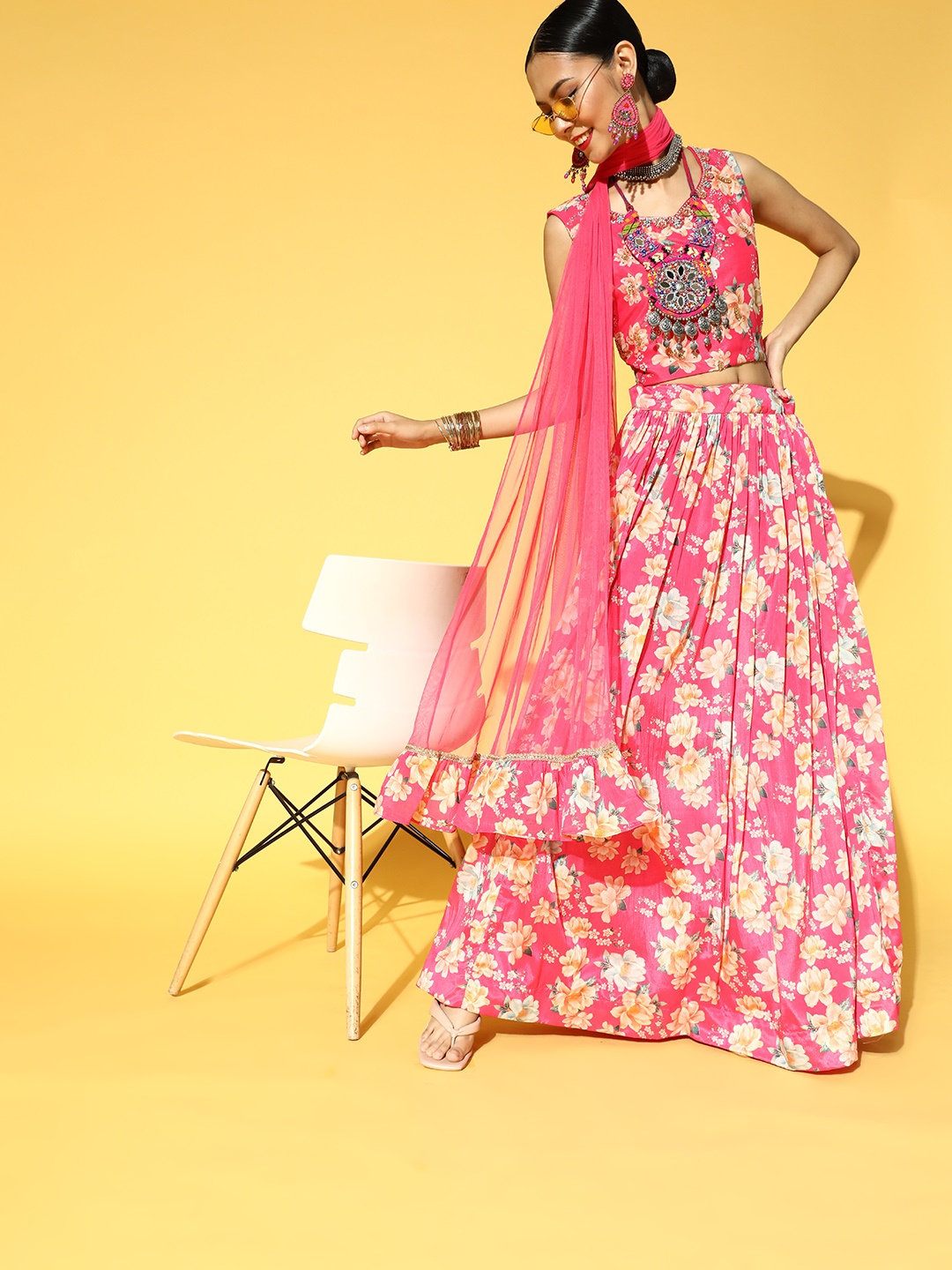 

Soch Pretty Pink Embroidered Unstitched Lehenga Choli with Dupatta