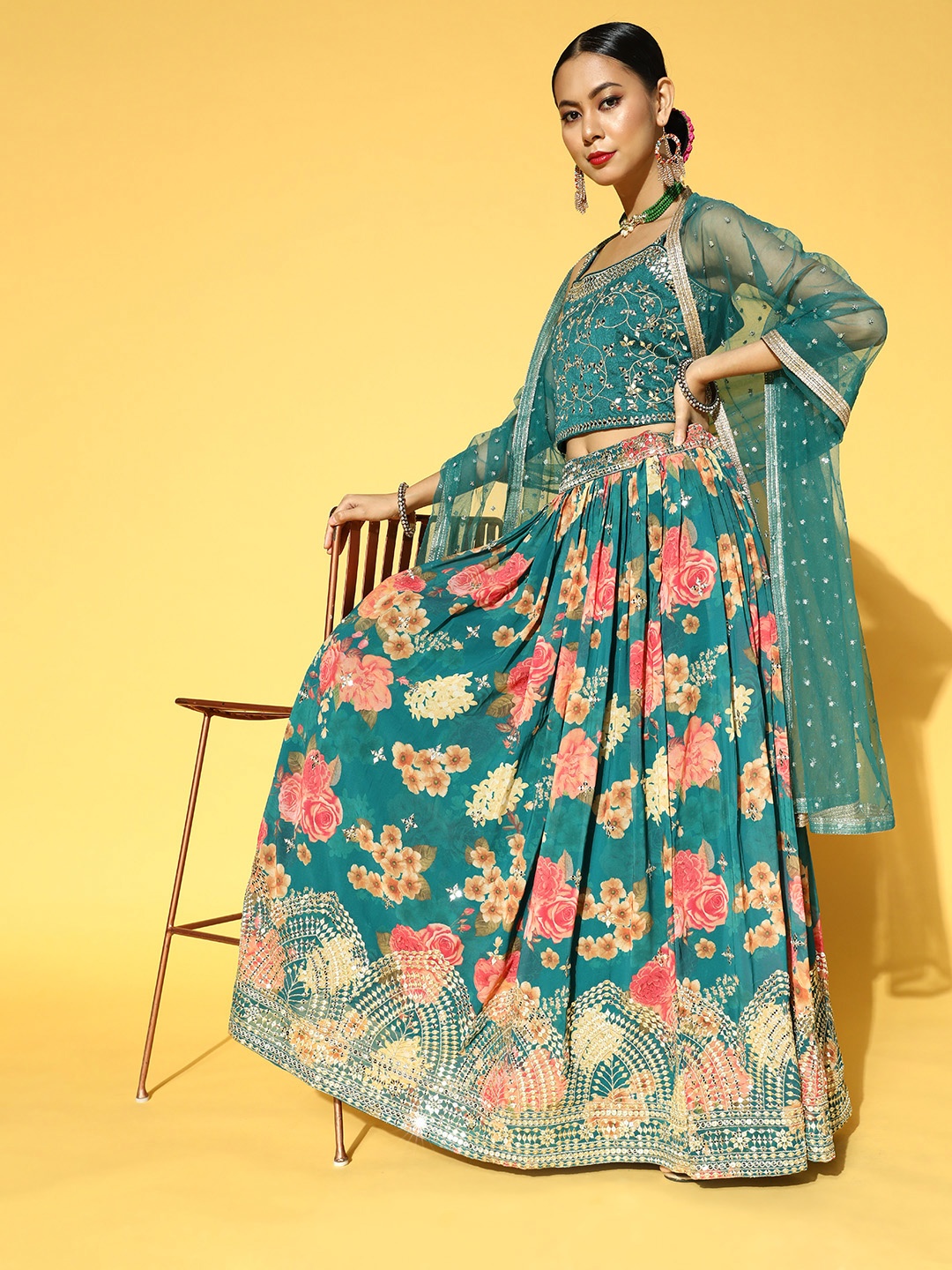 

Soch Gorgeous Green Solid Unstitched Lehenga Choli with Dupatta