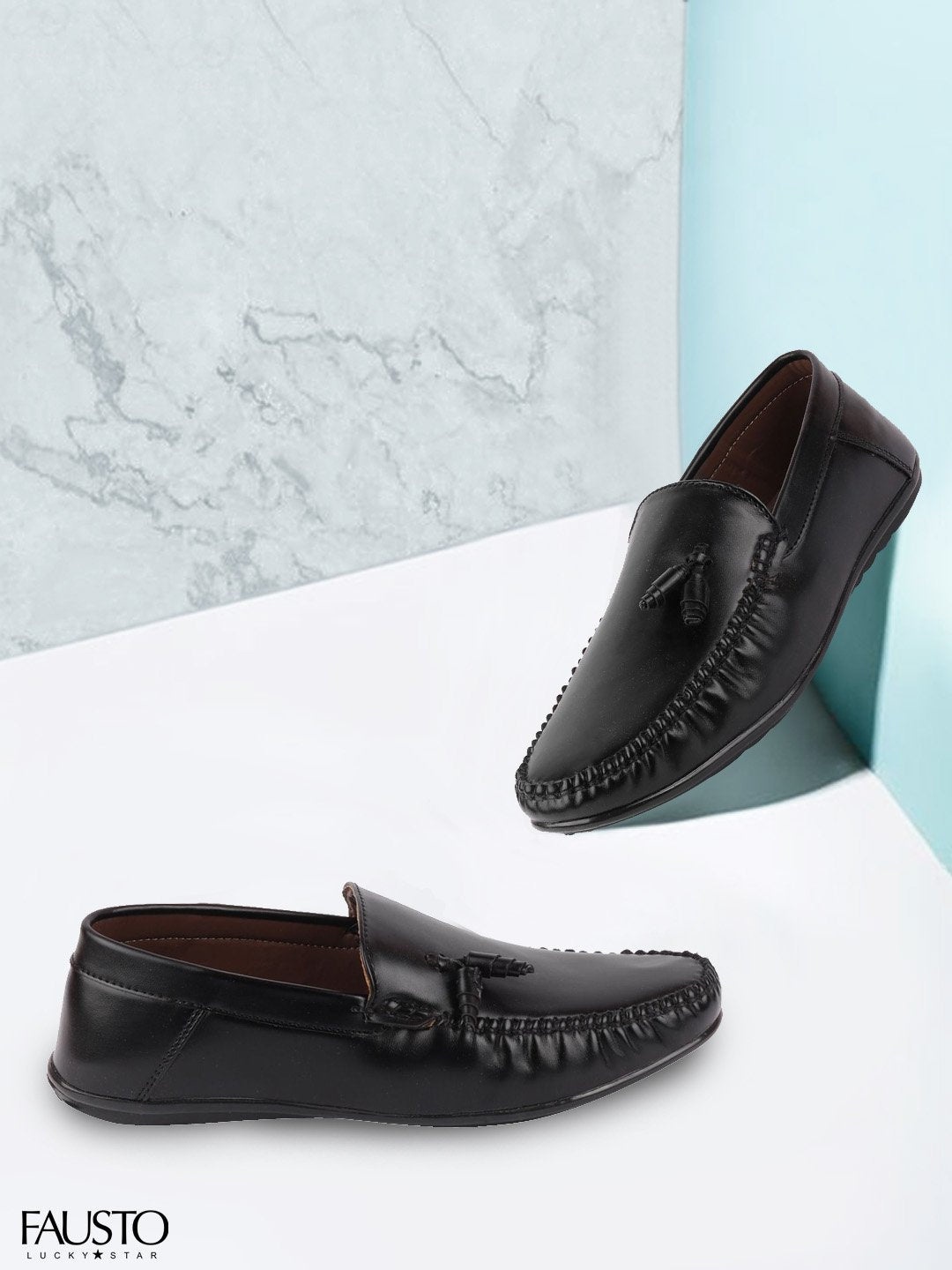 FAUSTO Men Black Solid PU Loafers