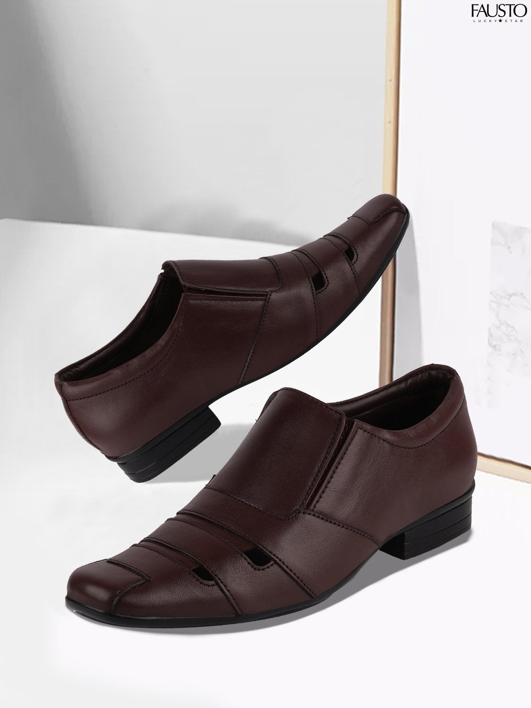 

FAUSTO Men Brown Solid Leather Slip On Shoes