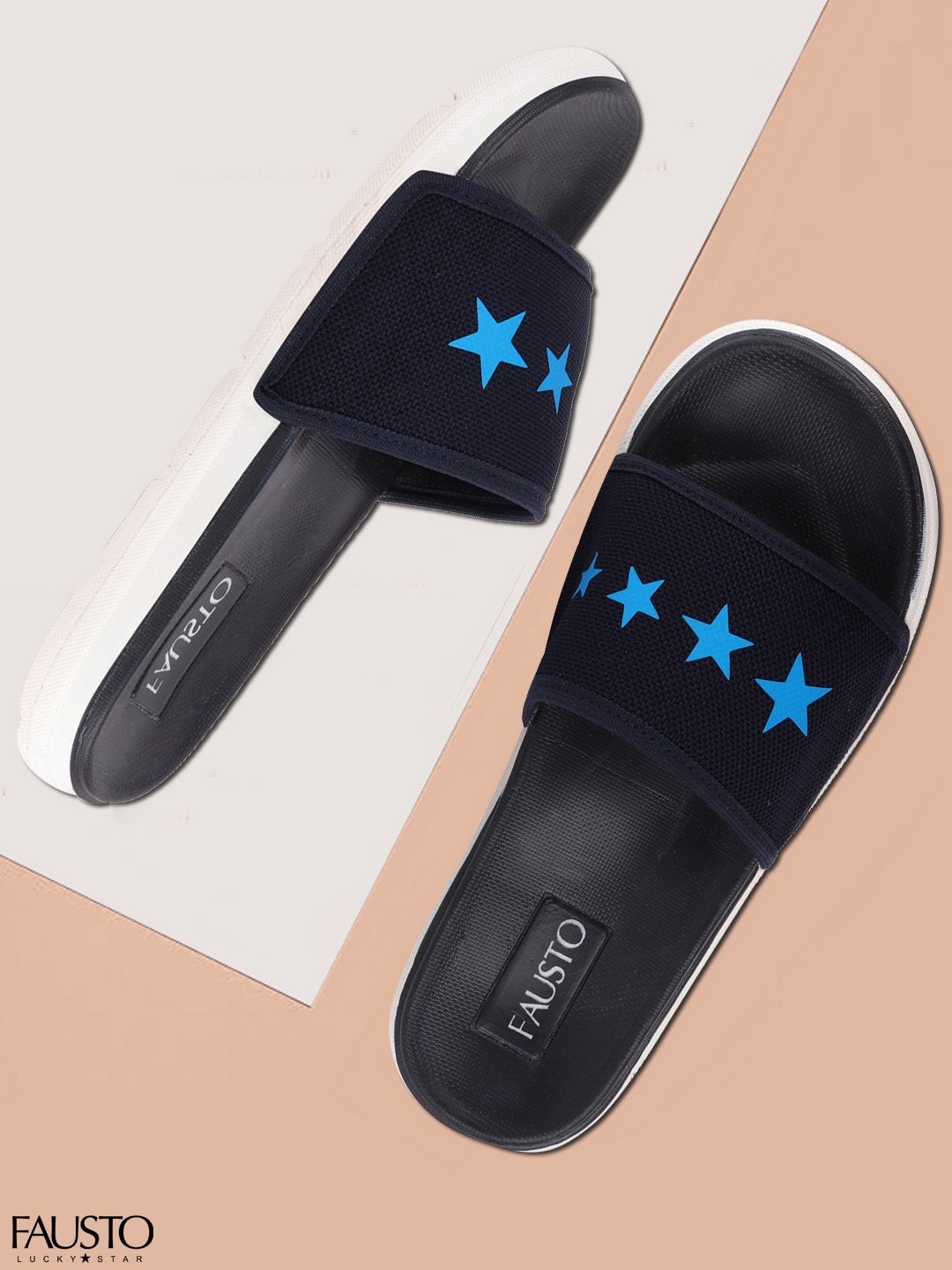 

FAUSTO Men Navy Blue Printed Sliders