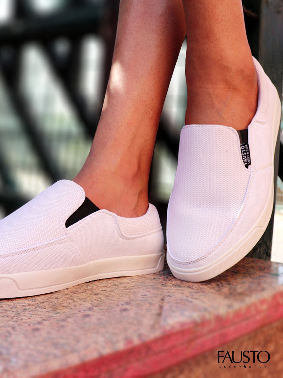 

FAUSTO Men White Textured Slip-On Sneakers