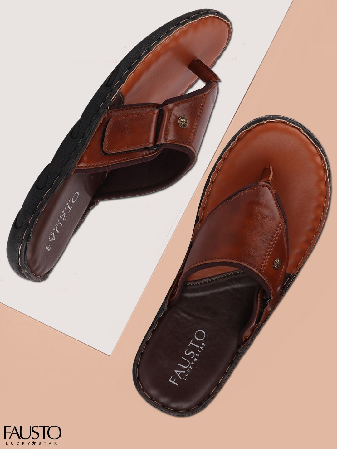 

FAUSTO Men Tan & Brown Solid Slip-On Flip Flops