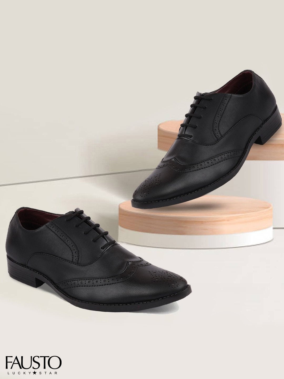 

FAUSTO Men Black Solid Formal Brogues