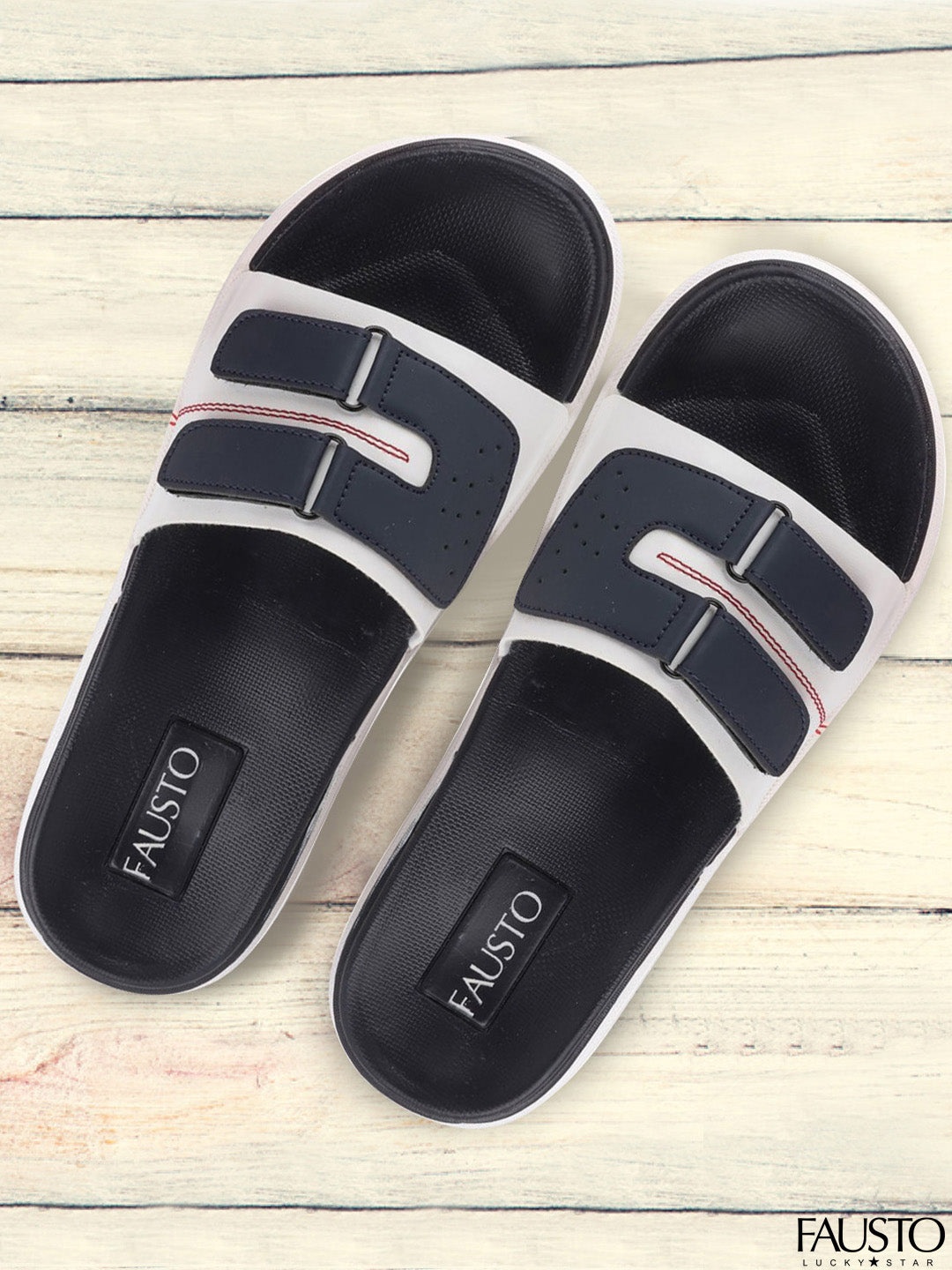 

FAUSTO Men White & Navy Blue Multistrap Sliders