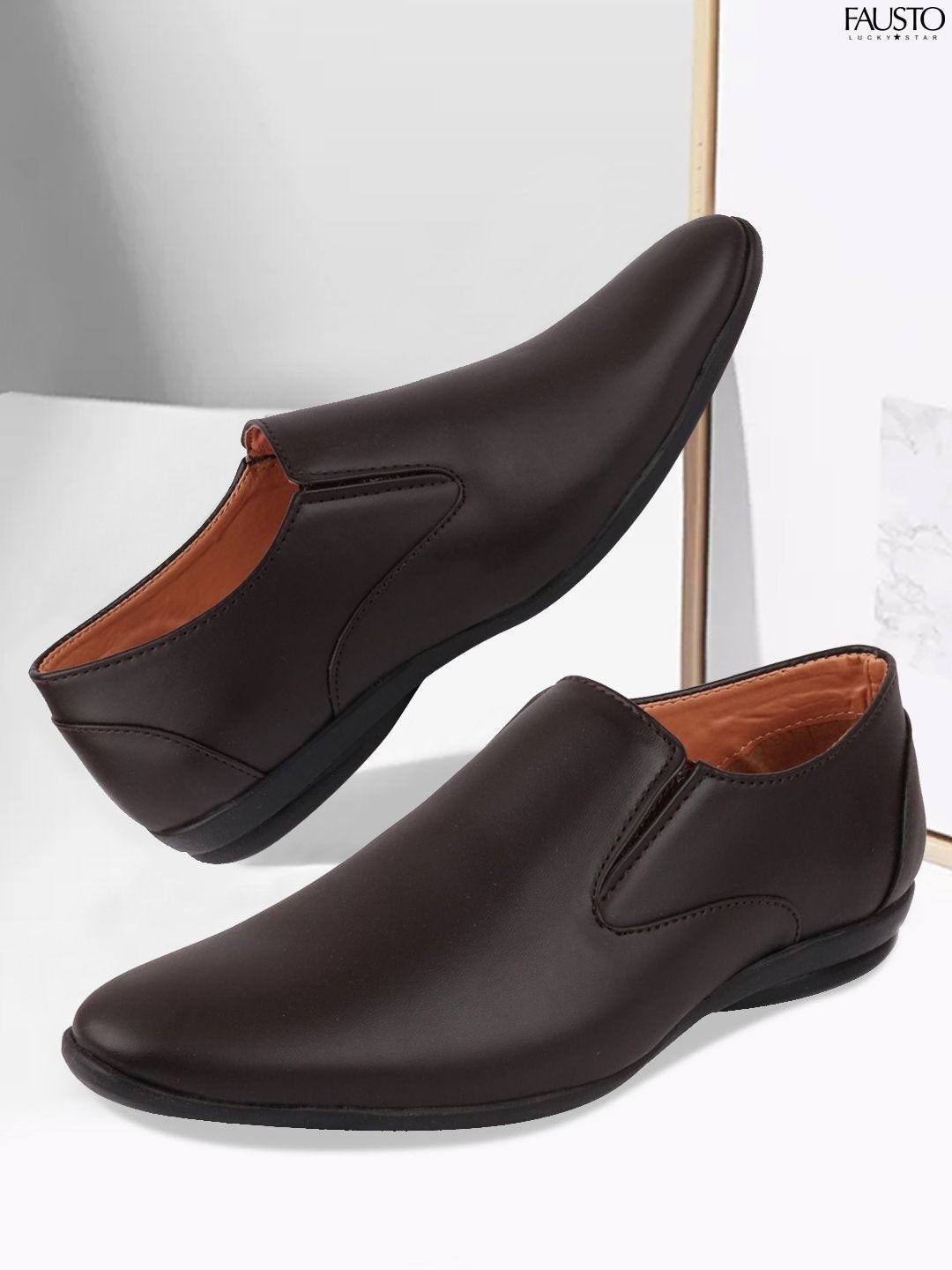 

FAUSTO Men Brown Solid Formal Slip-Ons
