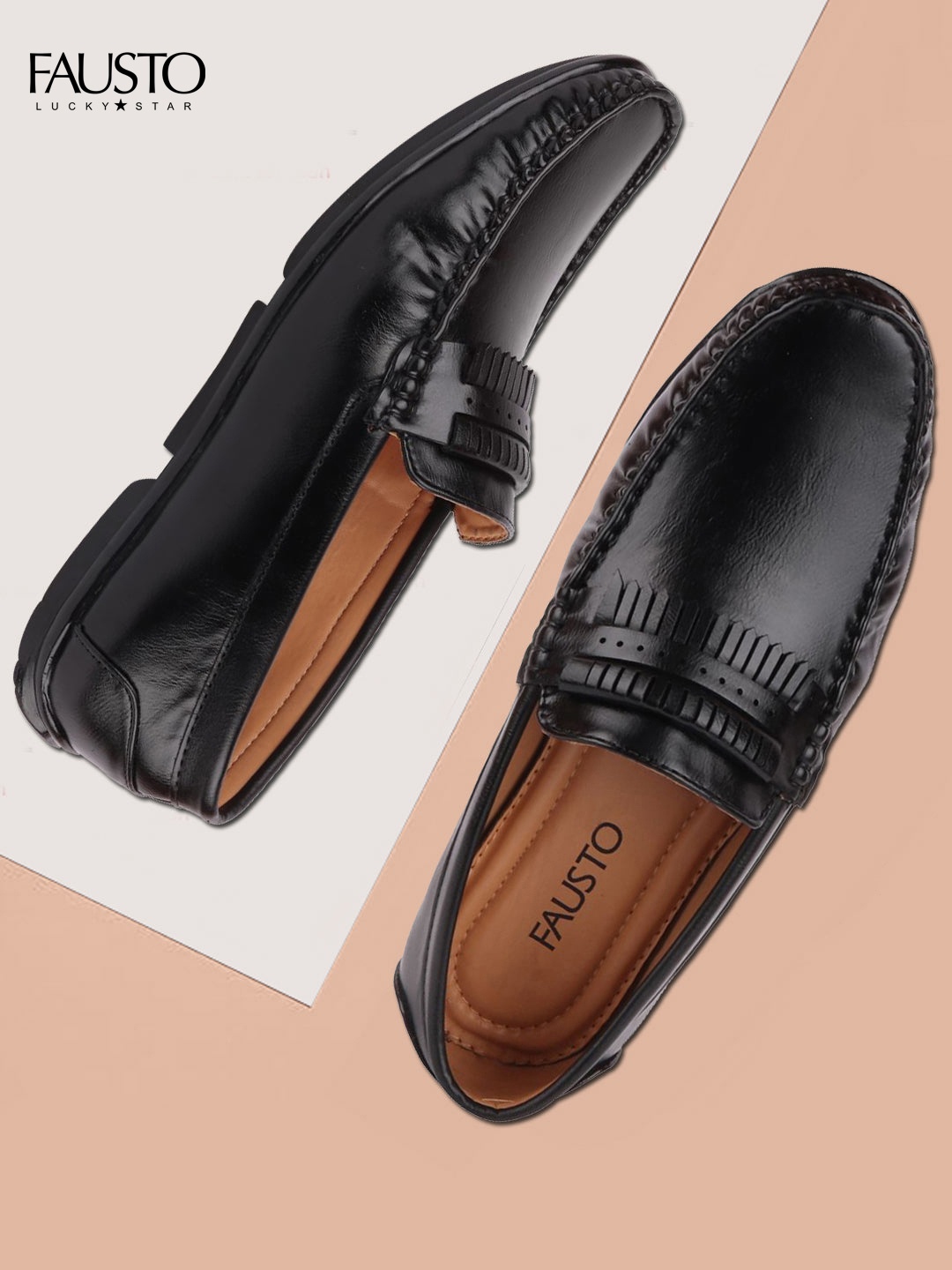 

FAUSTO Men Black Casual Lightweight Slip-On Loafers