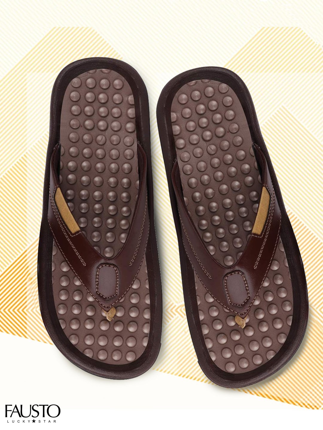 

FAUSTO Men Brown & Beige Textured Thong Flip Flops