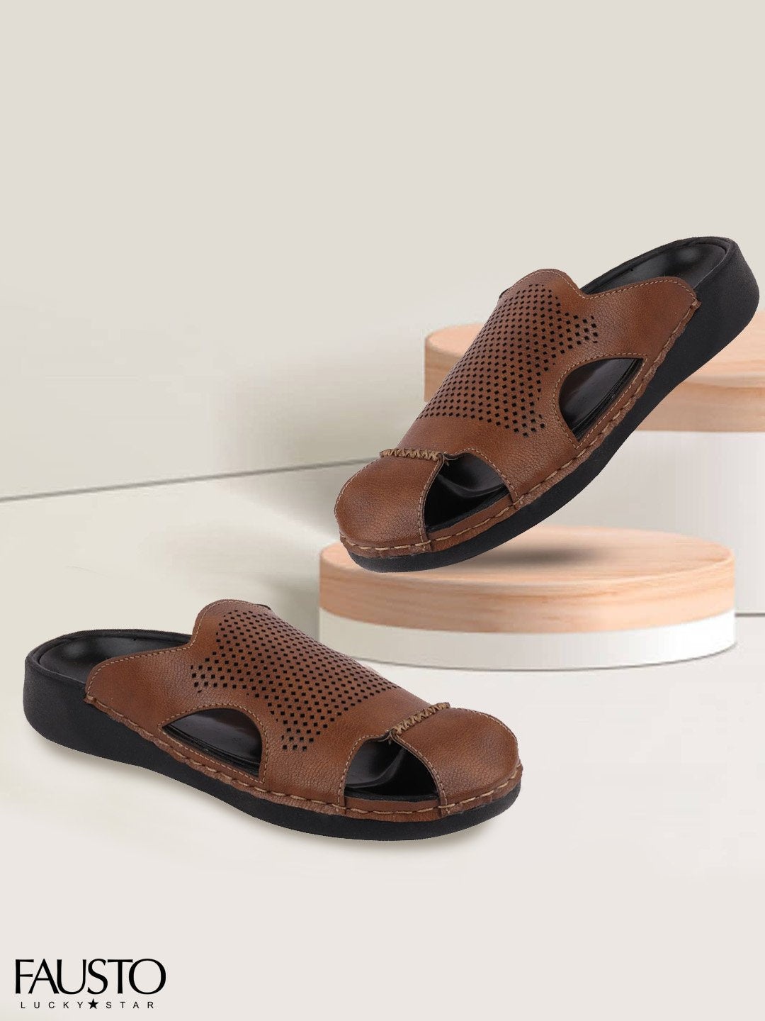

FAUSTO Men Tan PU Fisherman Sandals