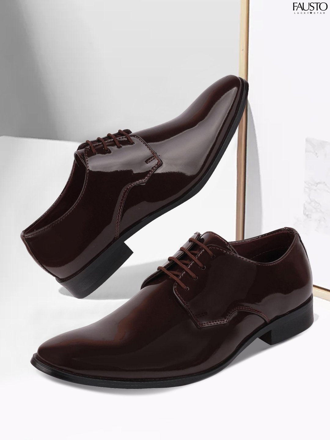 

FAUSTO Men Brown Solid Patent Leather Formal Derbys