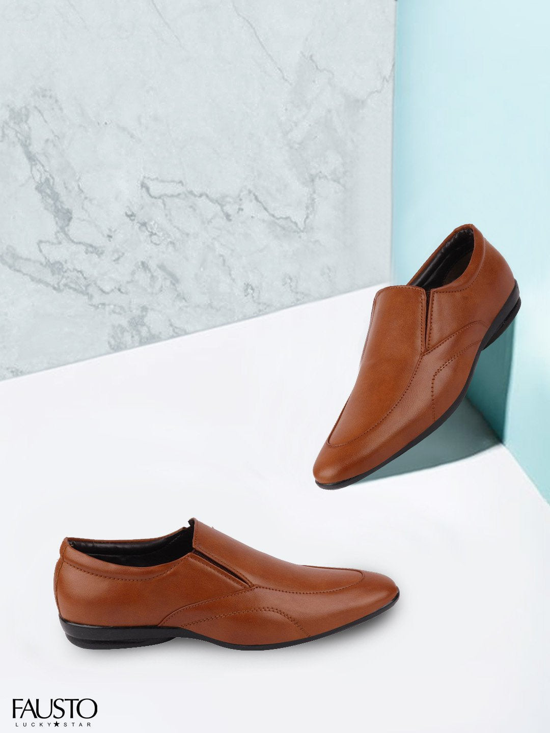 

FAUSTO Men Tan Brown Solid Formal Slip-On Shoes