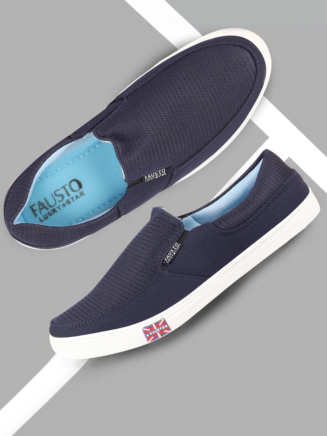 

FAUSTO Men Navy Blue Woven Design Slip-On Sneakers