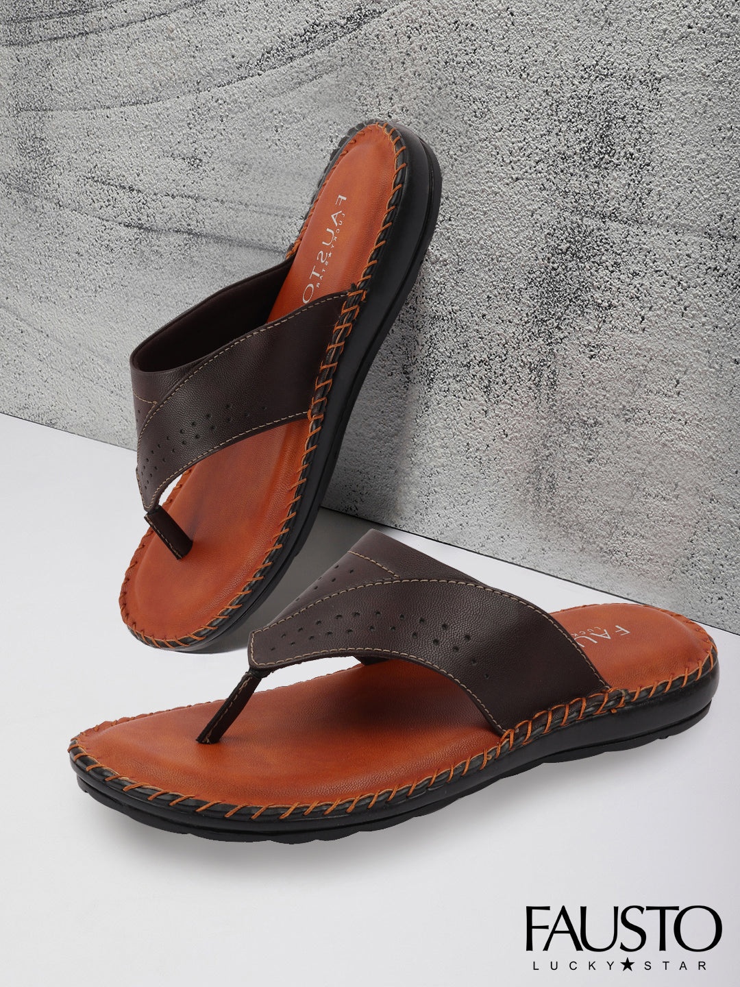 

FAUSTO Men Brown & Tan Solid Thong Flip Flops