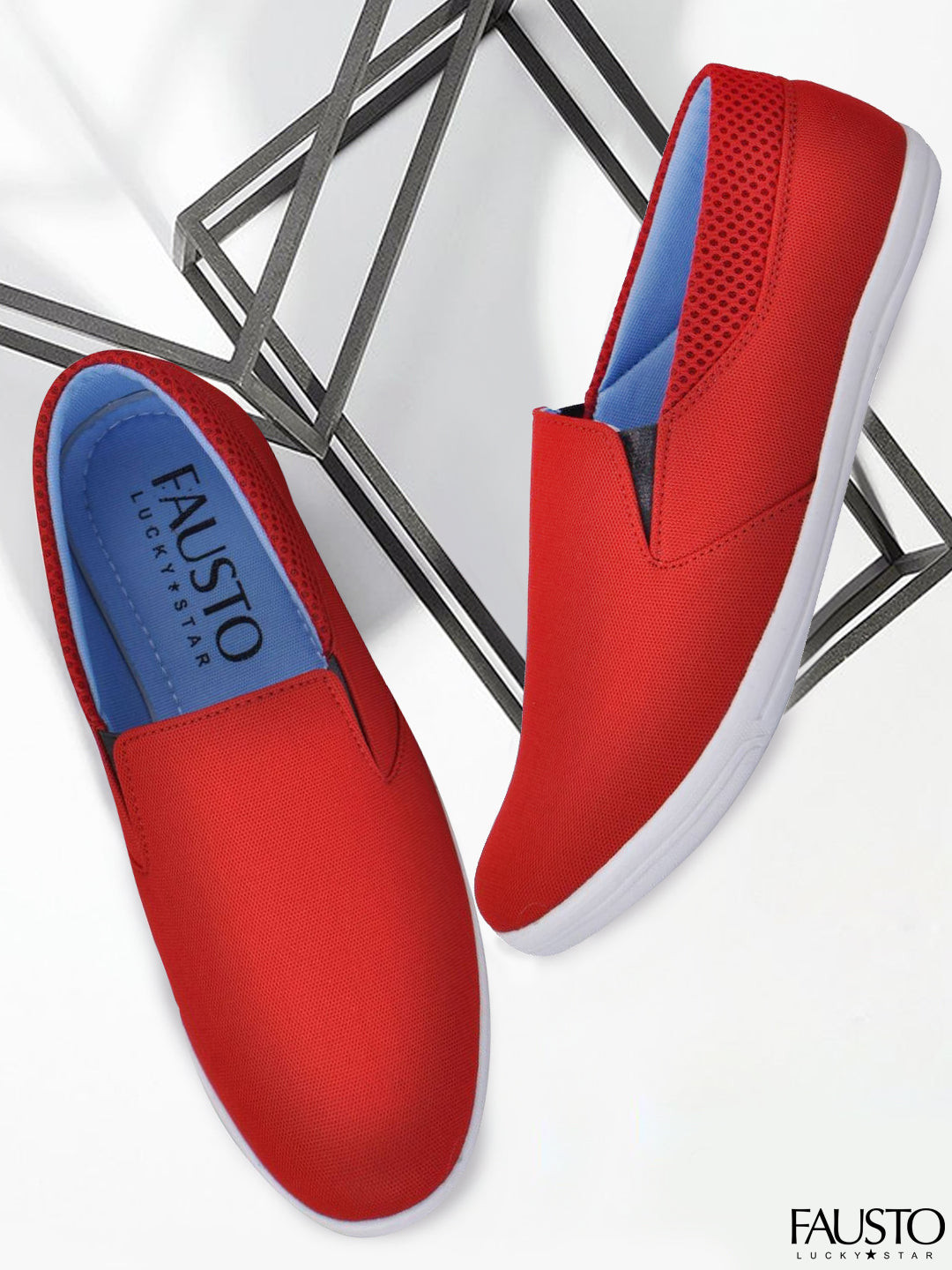 

FAUSTO Men Red Canvas Slip-On Sneakers