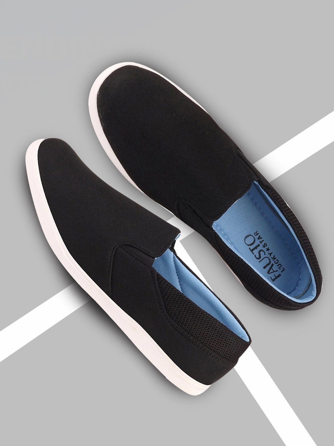 FAUSTO Men Black Slip-On Sneakers