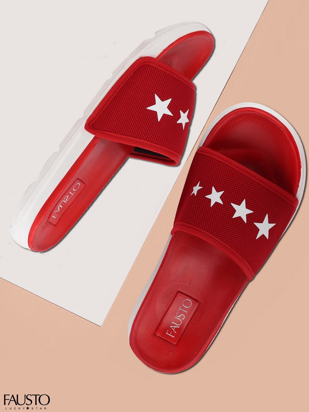 

FAUSTO Men Red & White Printed Sliders