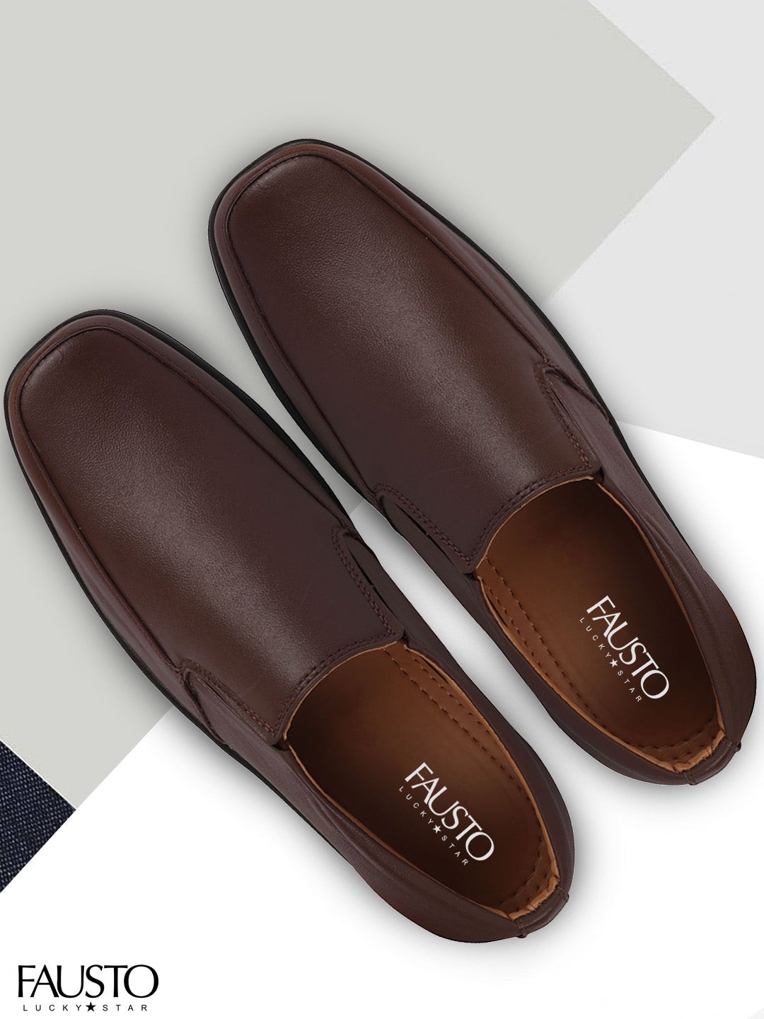 

FAUSTO Men Brown Solid Leather Formal Slip-On Shoes