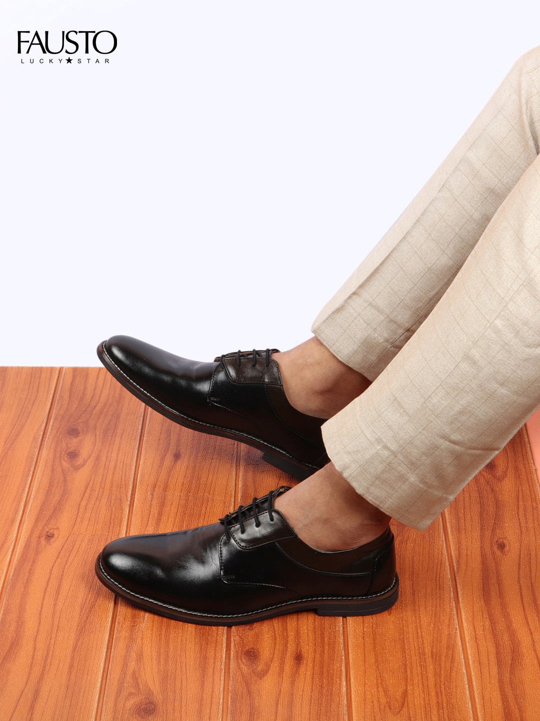 

FAUSTO Men Black Solid PU Formal Oxford Shoes