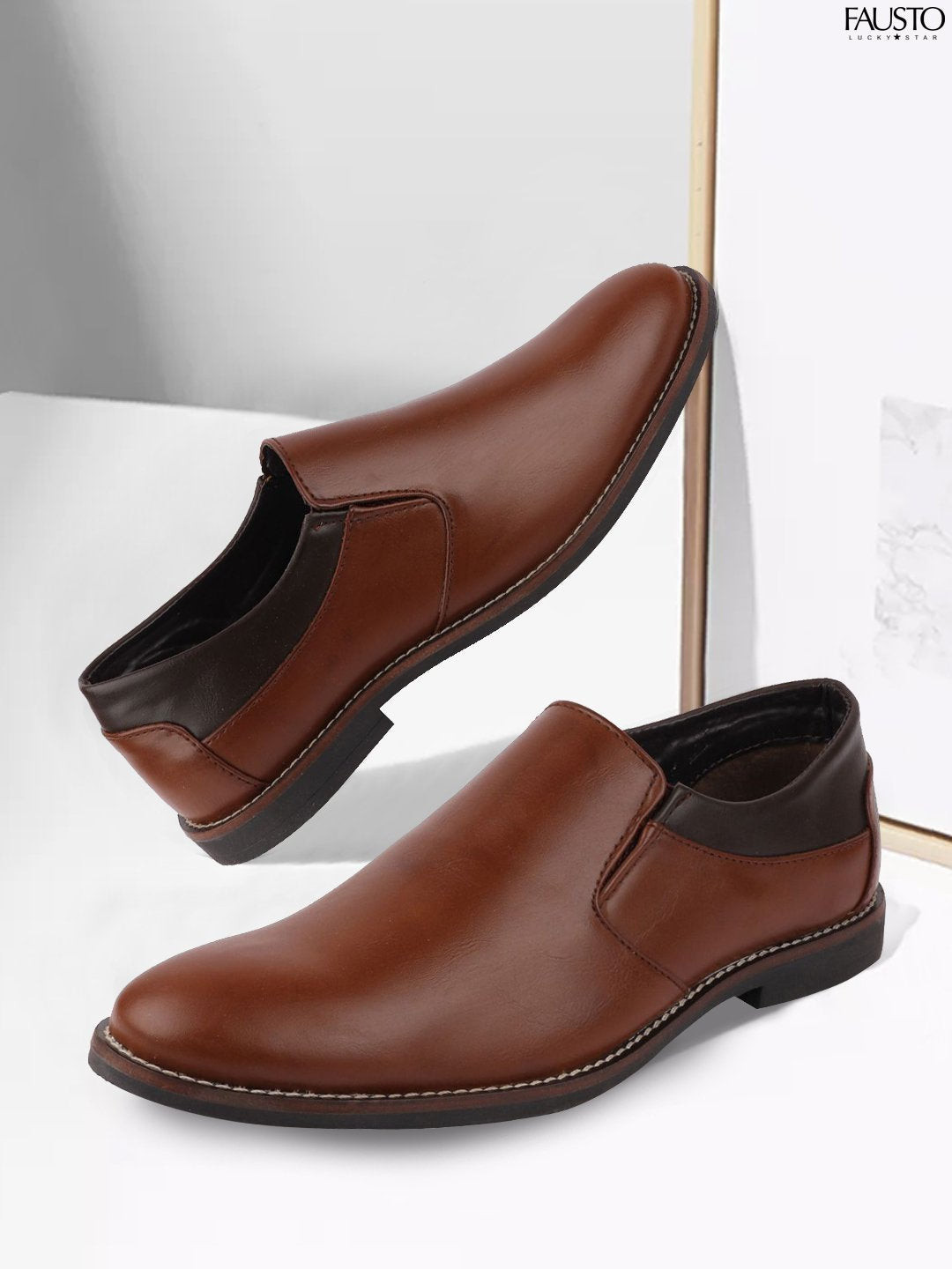 

FAUSTO Men Tan Solid Formal Slip-On Shoes