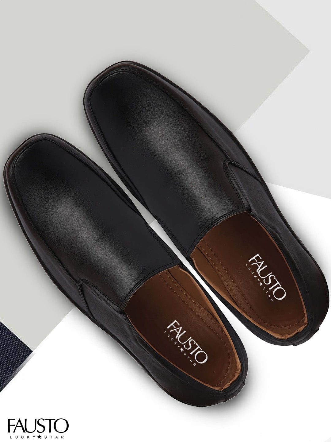

FAUSTO Men Black Formal Leather Slip On Shoes