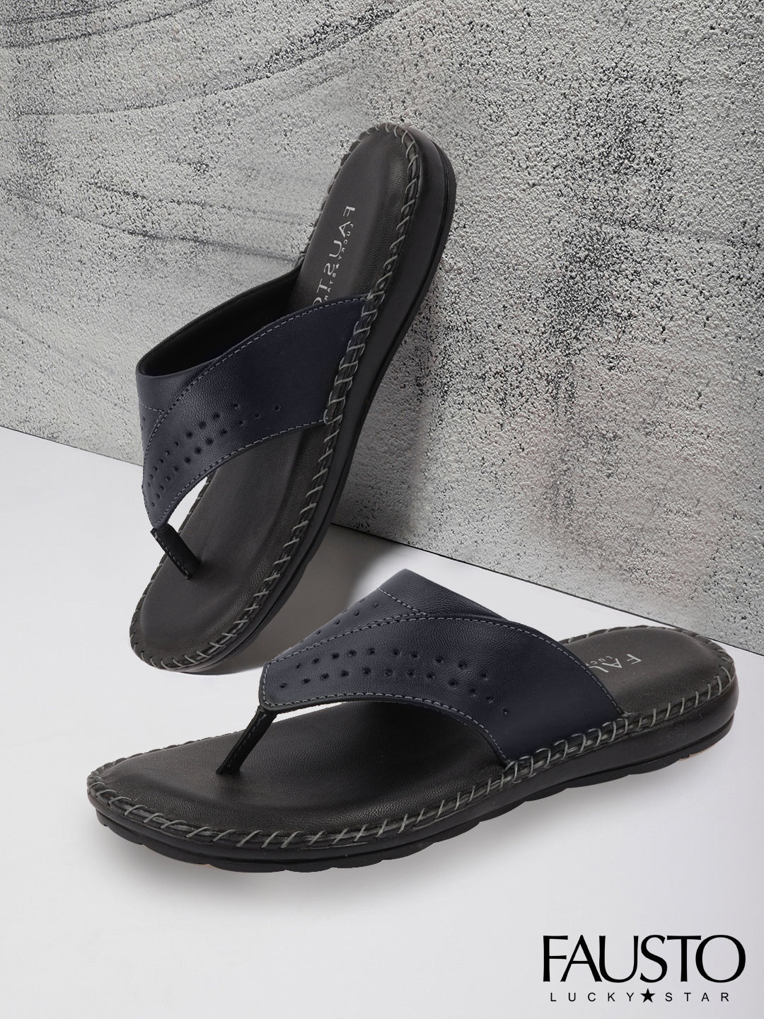 

FAUSTO Men Blue Side Stiched Thong Slip-On Slippers