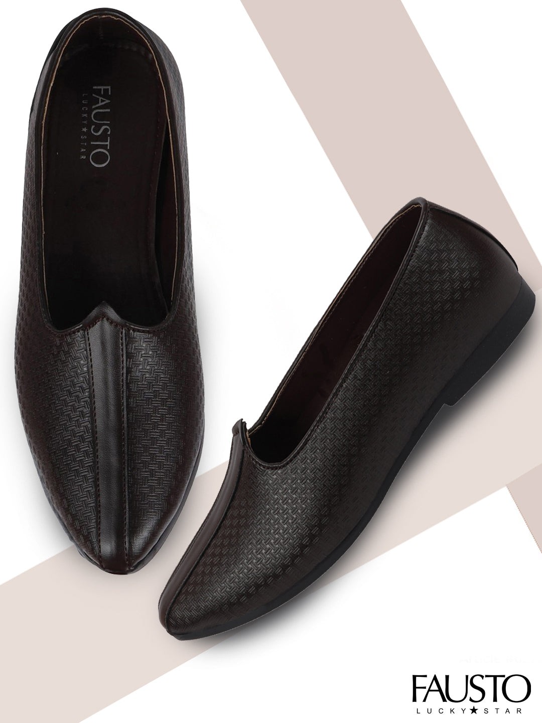 

FAUSTO Men Brown Textured Lightweight PU Mojaris