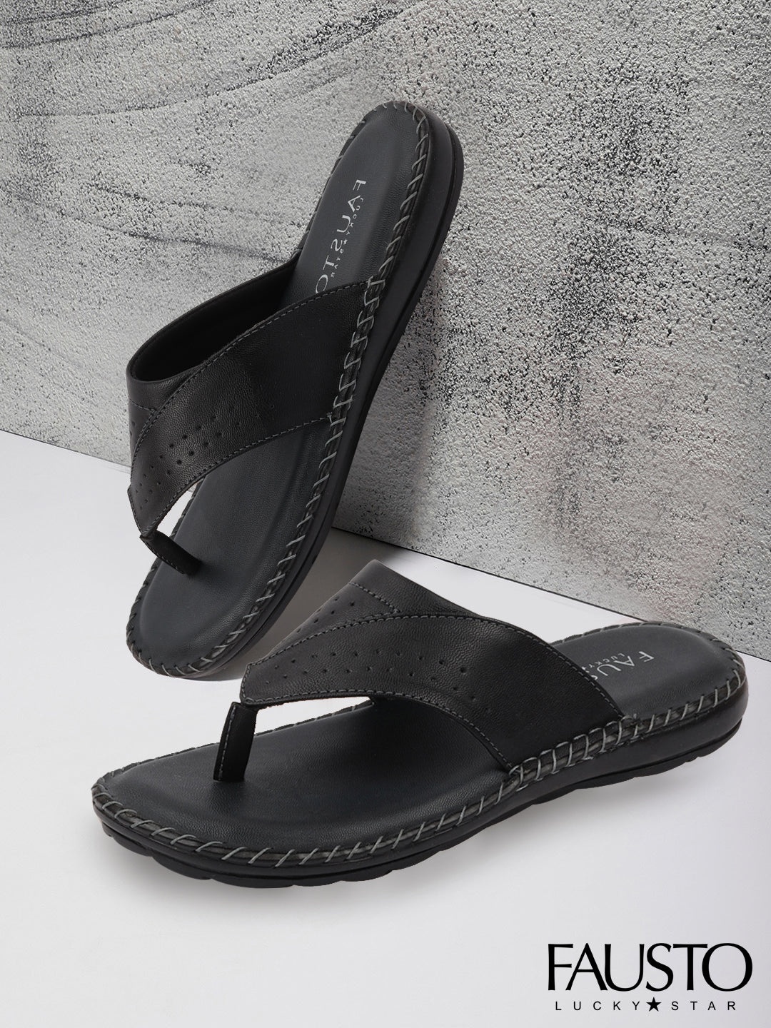 

FAUSTO Men Black Solid Synthetic Room Slippers