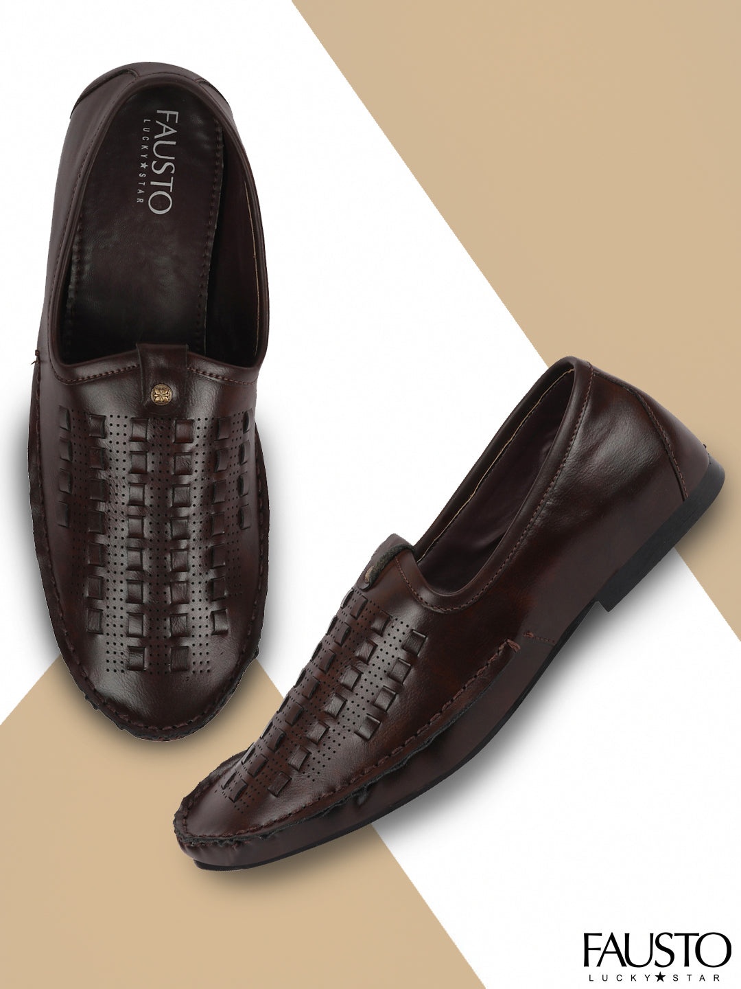 

FAUSTO Men Brown Perforations Lightweight PU Mojaris
