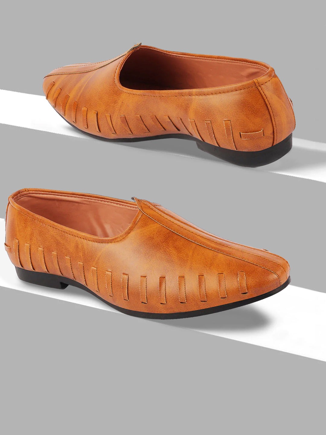 

FAUSTO Men Tan Brown Lightweight PU Mojaris
