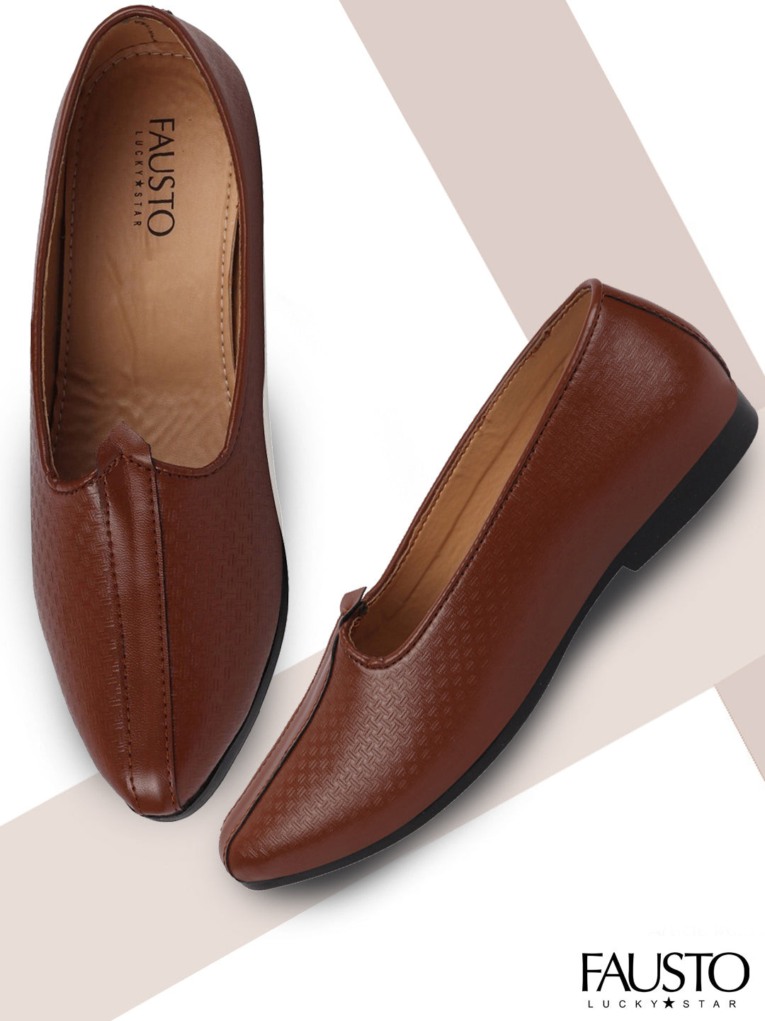 

FAUSTO Men Tan Brown Lightweight Textured PU Mojaris