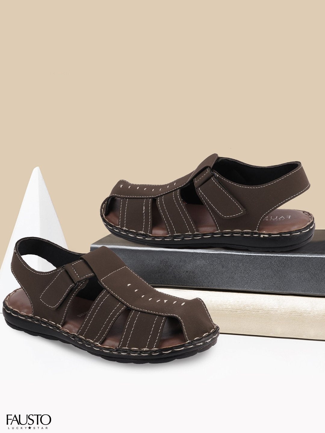 

FAUSTO Men Brown PU Fisherman Sandals