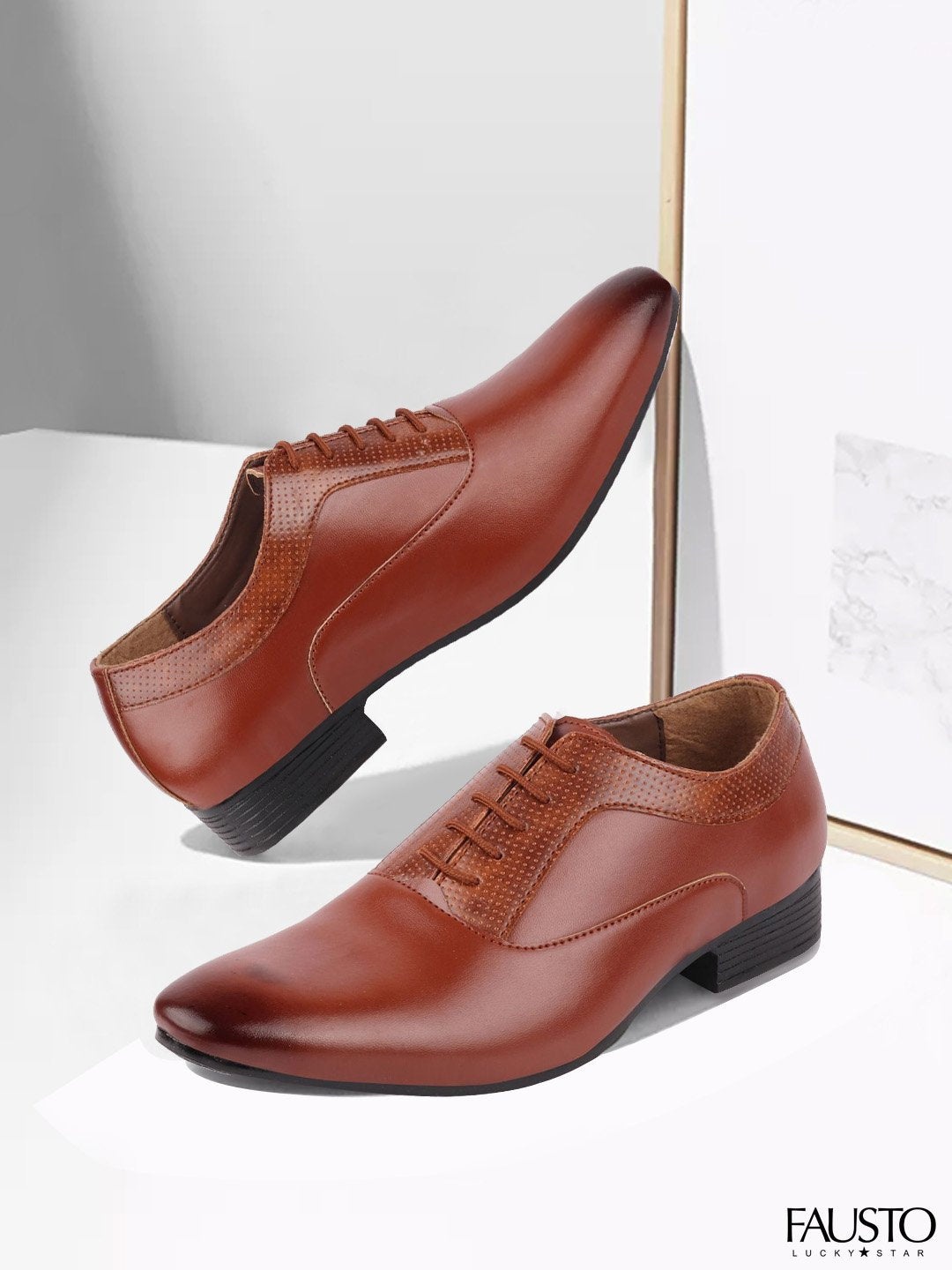 

FAUSTO Men Tan Brown Solid Formal Oxford Shoes