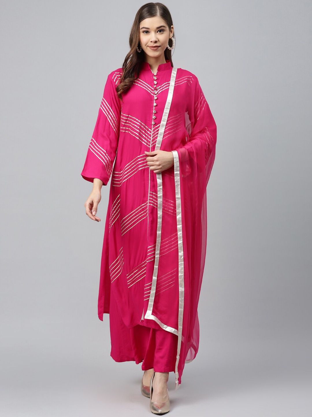 

Chhabra 555 Women Magenta Gotta Patti Kurta with Palazzos & With Dupatta