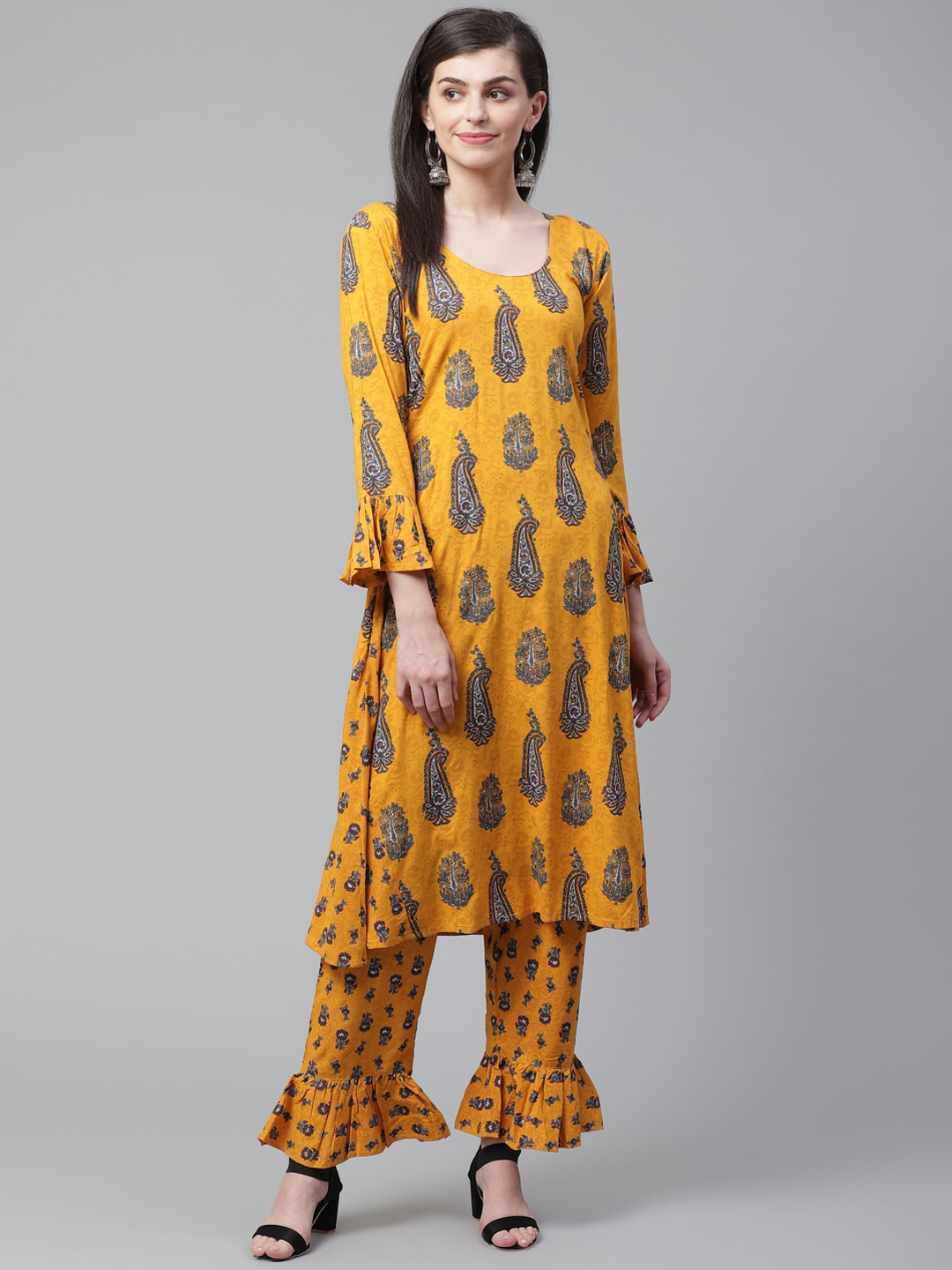 

Chhabra 555 Women Yellow Ethnic Motifs Printed Kurta with Trousers