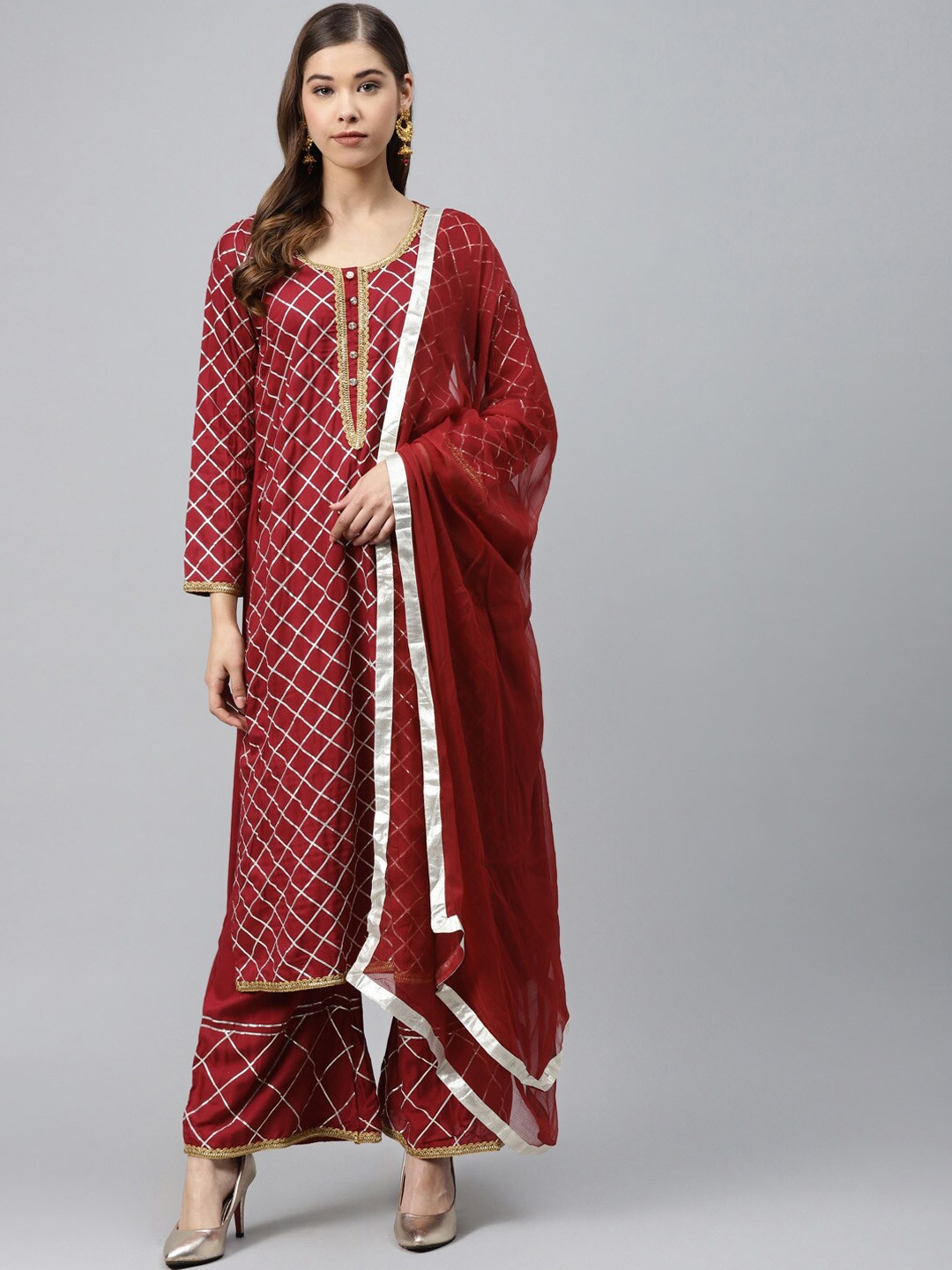 

Chhabra 555 Women Maroon Gotta Patti Kurta with Palazzos & With Dupatta