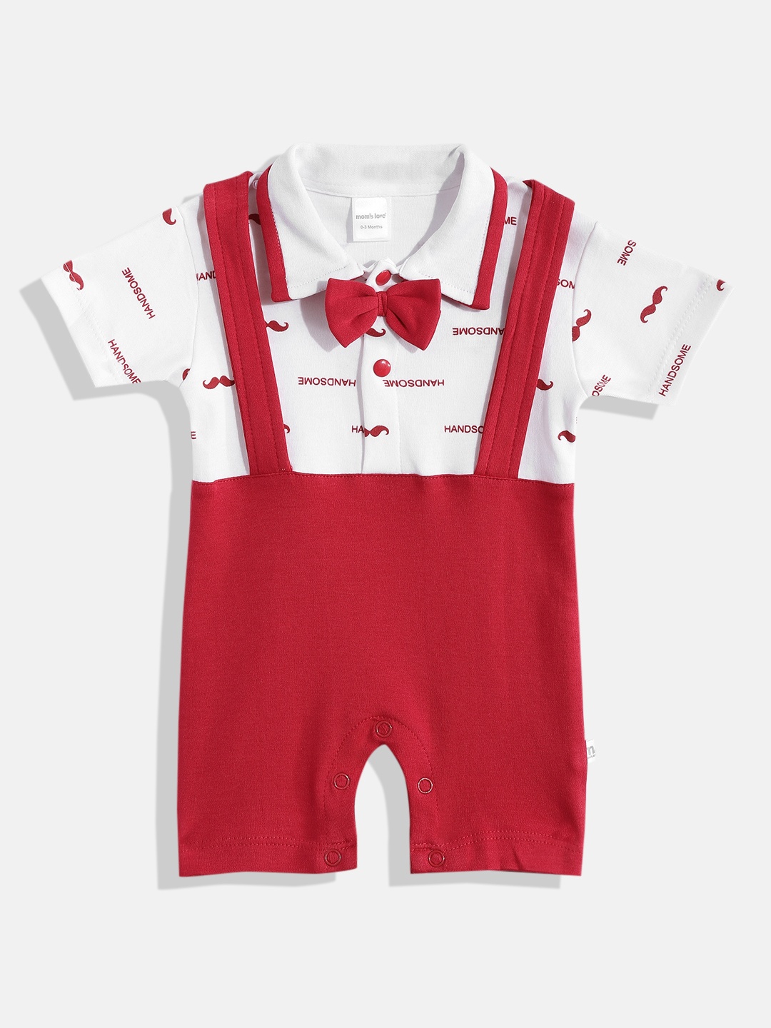

Moms Love Infant Boys Red & White Printed Pure Cotton Rompers